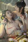 極品雙模網紅美少女火辣出鏡▌雲溪溪x奶桃▌古裝浴池嬉戲 性感肚兜誘人乳暈 濕身誘惑超寫實古代風