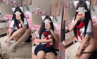 雙馬尾大奶白虎蘿莉美女【喵嗚小桔】JK水手服情趣誘惑 道具自慰視頻福利 (3)